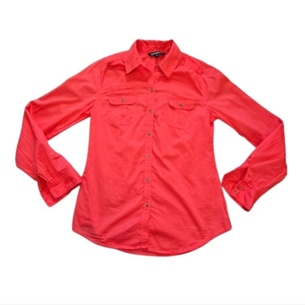 Express Cotton Button Down - Coral Sz XS